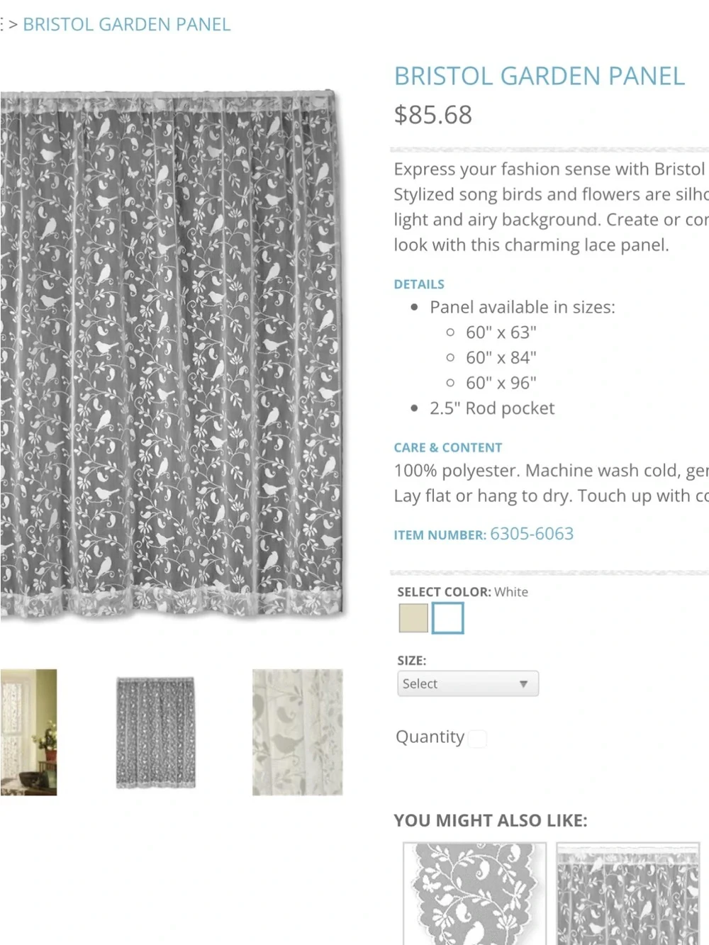 HERITAGE LACE-Bristol Garden Panel Lace Curtain - White 60”x84”